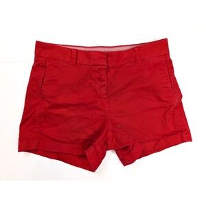 J. Crew Re-Imagined Red Mid Rise Flat Front Cotton Chino Shorts Women's Size 4‎